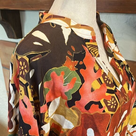 Natori IKEBANA PRINTED COTTON SILK SHIRT, L/XL! - Picture 4 of 11